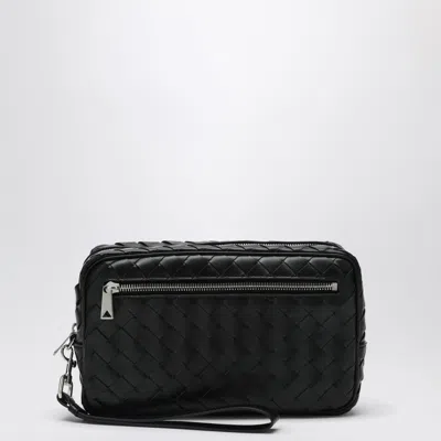 Bottega Veneta Black Pouch In Intrecciato With Wrist Strap