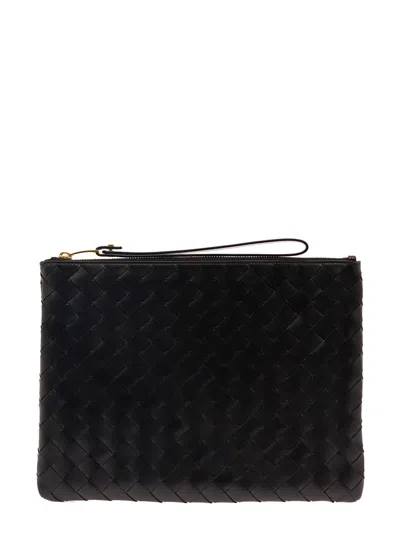 Bottega Veneta Black Pouch With Braided Motif In Nappa Leather With Zip Woman
