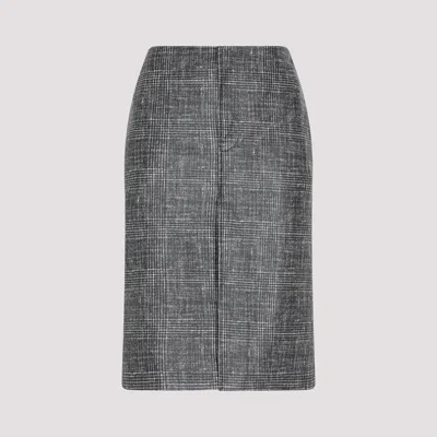 Bottega Veneta Check Print Midi Leather Skirt In Black