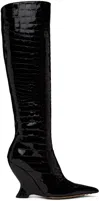 Bottega Veneta Punta Gloss Croc Leather Boots In 1000 Black