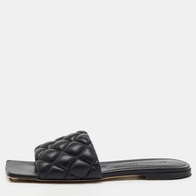 Pre-owned Bottega Veneta Black Quilted Leather Lido Flat Slide Sandals Size 36