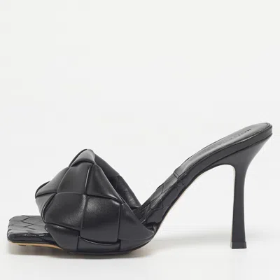 Pre-owned Bottega Veneta Black Quilted Leather Lido Slide Sandals Size 37.5