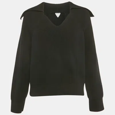Pre-owned Bottega Veneta Black Rib Knit Collared Jumper M