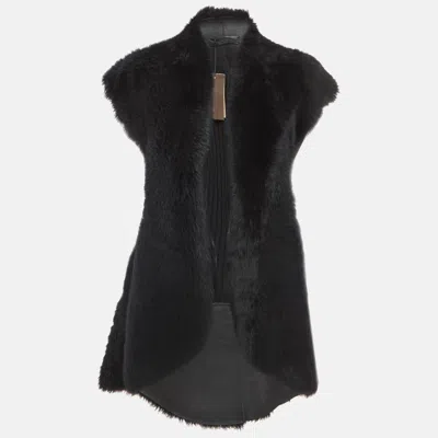 Pre-owned Bottega Veneta Black Shearling Fur And Leather Vest Jacket M