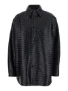 Bottega Veneta Black Shirt With All-over Woven Pattern In Leather Woman In Multicolor