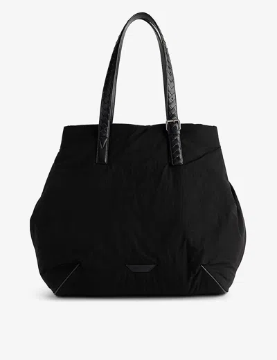 Bottega Veneta Black-silver Logo-patch Faux-leather Tote Bag
