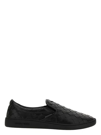 Bottega Veneta Black Slip-on Sneakers With Intreccio Motif In Leather Man