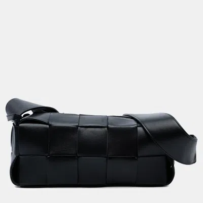 Pre-owned Bottega Veneta Black Small Lambskin Intrecciato Brick Cassette