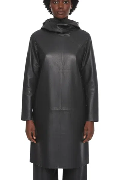 Bottega Veneta Black Solid Hood Jacket In Blue