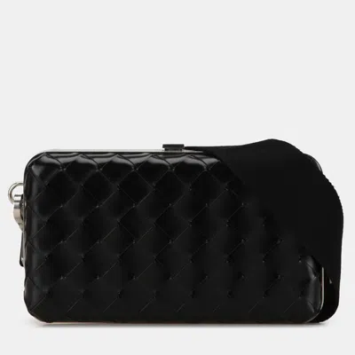 Pre-owned Bottega Veneta Black Spazzolato Intrecciato Box Messenger Bag