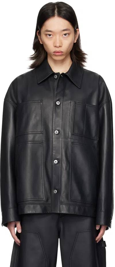 Bottega Veneta Collared Leather Jacket Front Pockets In Black
