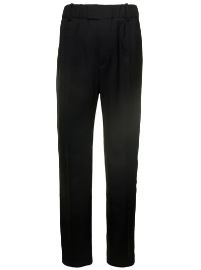 Bottega Veneta Black Straight Trousers With Coulisse At Waistline In Wool Twill Woman In Multicolor