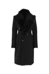 Bottega Veneta Shearling-trim Double-breasted Coat In 1000