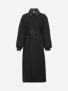 Bottega Veneta Black Trenchcoat With Removable Leather Collar With Intrecciato Motif And Adjustable Belt In Cotton