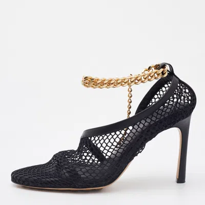 Pre-owned Bottega Veneta Black Stretch Mesh And Leather D'orsay Pumps Size 37