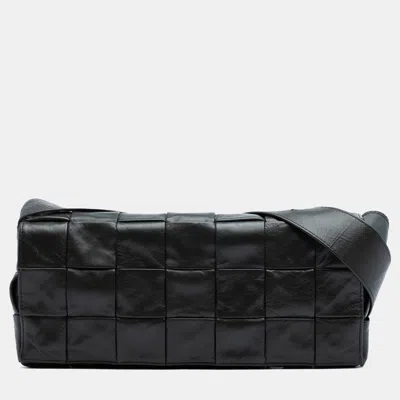 Pre-owned Bottega Veneta Black Stretch Paper Calfskin Intrecciato Cassette Crossbody