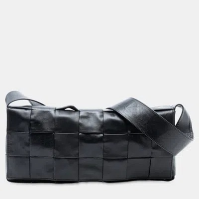 Pre-owned Bottega Veneta Black Stretch Paper Calfskin Intrecciato Cassette Crossbody