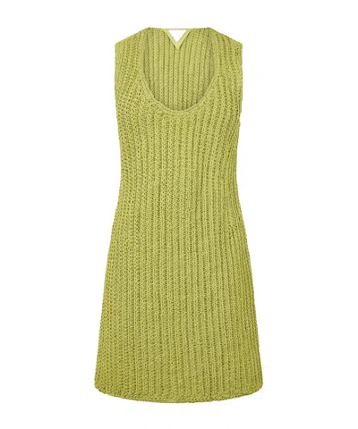 Bottega Veneta Black Structured Mini Dress In Green