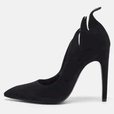 Pre-owned Bottega Veneta Black Suede Jagged Detail Pumps Size 38