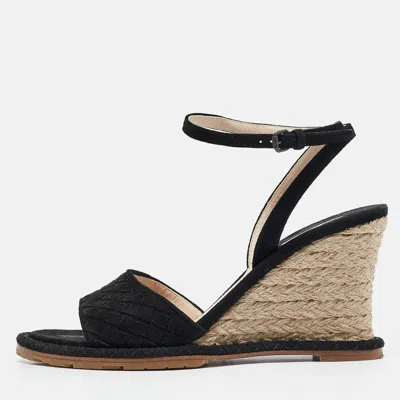 Pre-owned Bottega Veneta Black Suede Wedge Espadrille Sandals Size 38