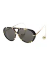 Bottega Veneta Black Sunglasses With Drop Detail On The Temples And Leopard Print Detail In Acetate In Black