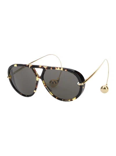 Bottega Veneta Black Sunglasses With Drop Detail On The Temples And Leopard Print Detail In Acetate