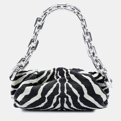 Pre-owned Bottega Veneta Black Textured Nappa Zebra Print Chain Pouch