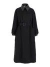 Bottega Veneta Black Trenchcoat With Removable Leather Collar With Intrecciato Motif And Adjustable Belt In Cotton In Black
