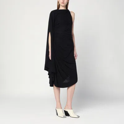 Bottega Veneta Black One-shoulder Draped Midi-dress