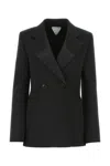 Bottega Veneta Compact Wool Two-button Blazer Jacket In Black