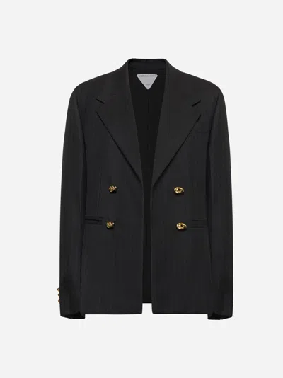 BOTTEGA VENETA BLACK WOOL STRIPED BLAZER