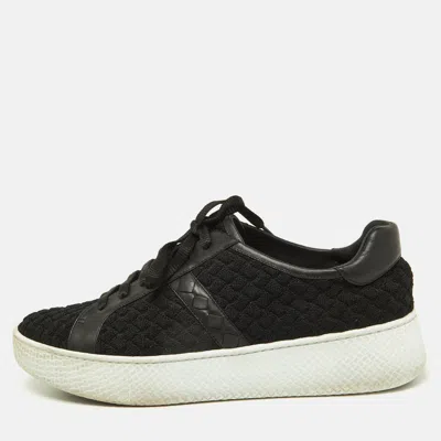 Pre-owned Bottega Veneta Black Woven Fabric And Leather Low Top Trainers Size 39.5