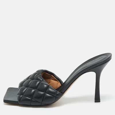 Pre-owned Bottega Veneta Black Woven Leather Lido Slide Sandals Size 42