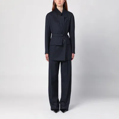 BOTTEGA VENETA BLACK/BLUE MÉLANGE STRIPED WOOL JACKET