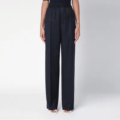BOTTEGA VENETA BLACK/BLUE STRIPED WOOL TROUSERS