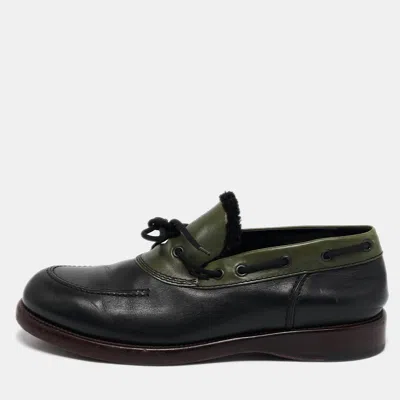 Pre-owned Bottega Veneta Black/green Leather Slip On Loafers Size 42