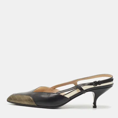 Pre-owned Bottega Veneta Black/metallic Leather Slingback Pumps Size 41