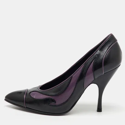 Pre-owned Bottega Veneta Black/purple Leather Pointed Toe Pumps Size 37.5