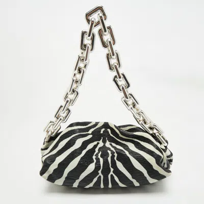 Pre-owned Bottega Veneta Black/white Zebra Print Leather The Chain Pouch Bag