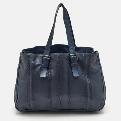 Pre-owned Bottega Veneta Blauer Large Blue Intrecciato Leather Tote