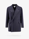 Bottega Veneta Subtle Stripe Double-breasted Wool Jacket In Blue