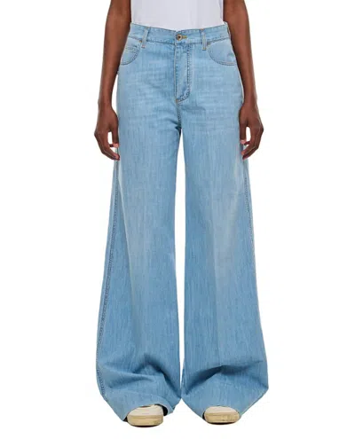 Bottega Veneta Bleached Light Wide Leg Denim Pants In Blue