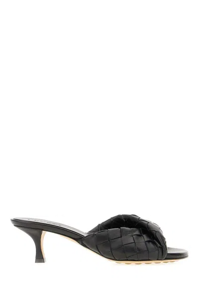 Bottega Veneta Interciato Woven Twist Mule Sandals In Black