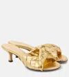 Bottega Veneta Metallic Leather Intrecciato Blink Mules 50 In Gold