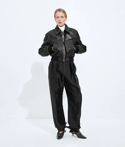 Bottega Veneta Intrecciato Leather Blouson In Black