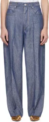 BOTTEGA VENETA BLUE & WHITE DENIM JACQUARD WIDE LEG TROUSERS