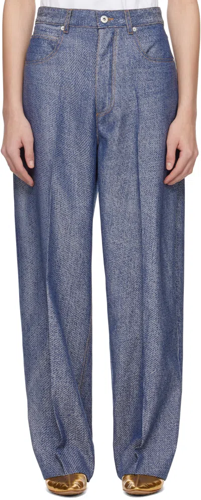 Bottega Veneta Blue & White Denim Jacquard Wide Leg Trousers