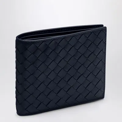 Bottega Veneta Blue Bi-fold Wallet In Intrecciato In Black