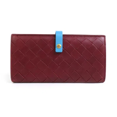 Pre-owned Bottega Veneta Blue Bordeaux Leather Long Wallet (bi-fold) () In Blue, Bordeaux