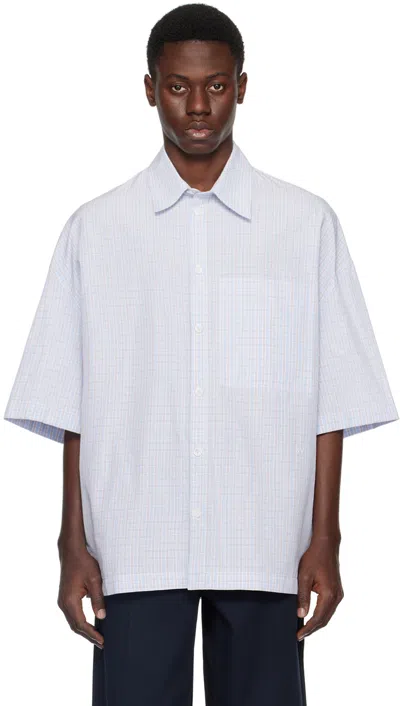Bottega Veneta Blue Check Shirt In 4026 Pale Blue